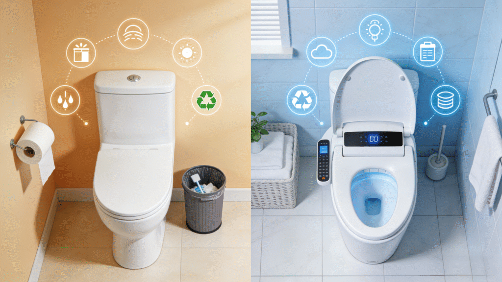 Ilustração de um bidê inteligente que melhora a higiene